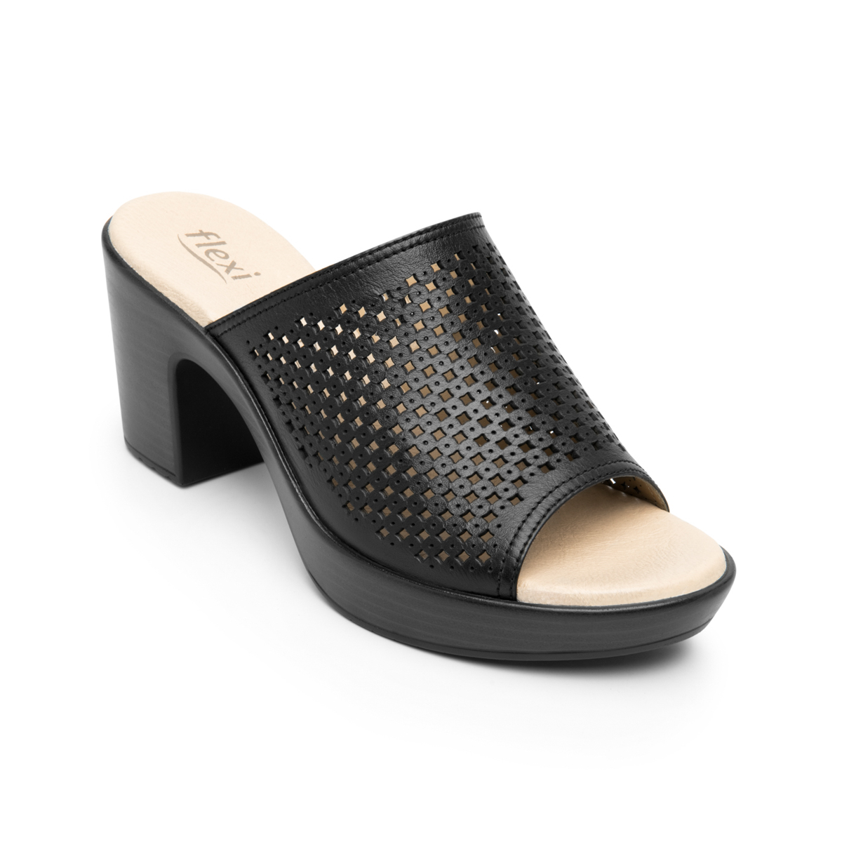 Sandalia De Tacón Flexi para Mujer con Acabado Tamporeado Estilo 102920 Negro