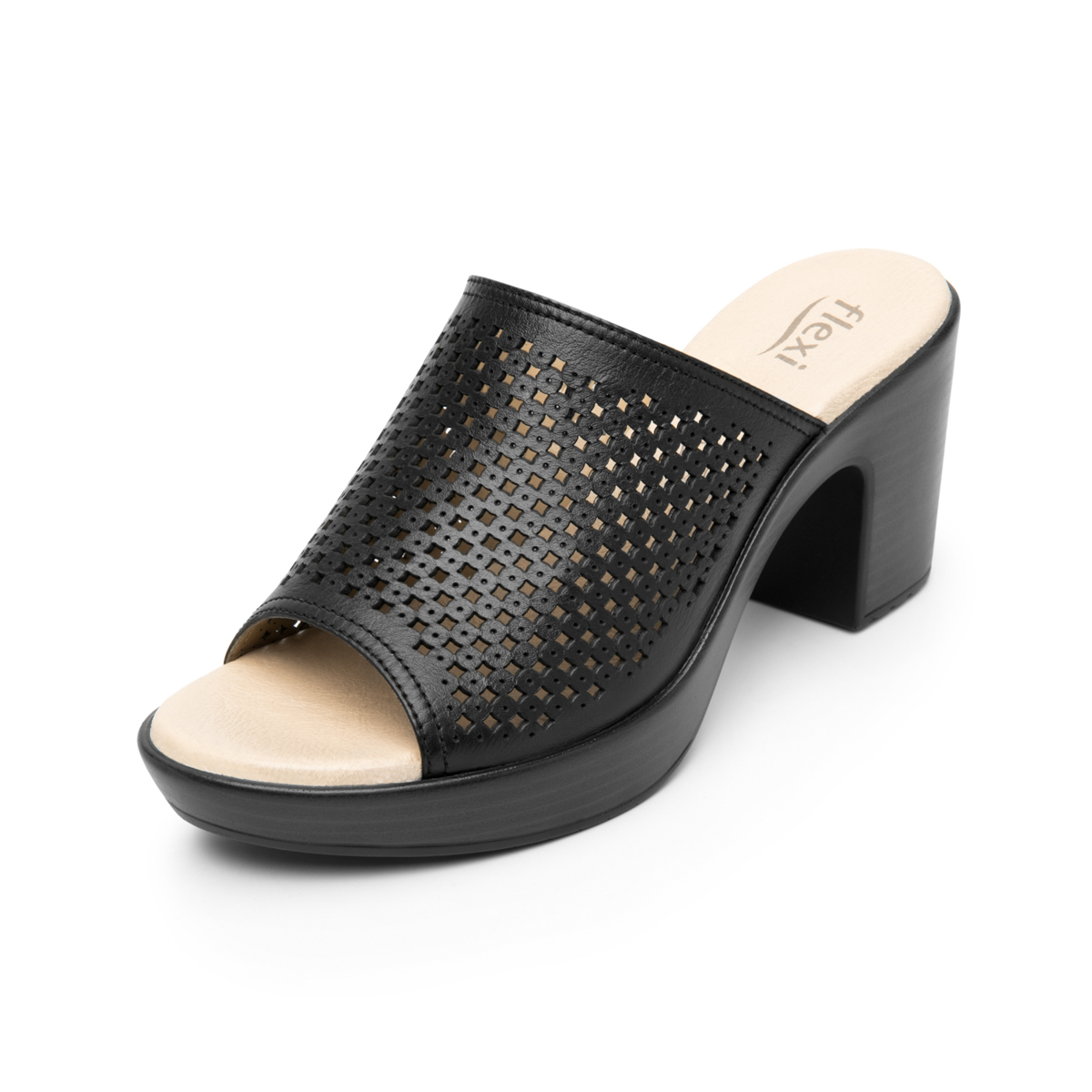 Sandalia De Tacón Flexi para Mujer con Acabado Tamporeado Estilo 102920 Negro