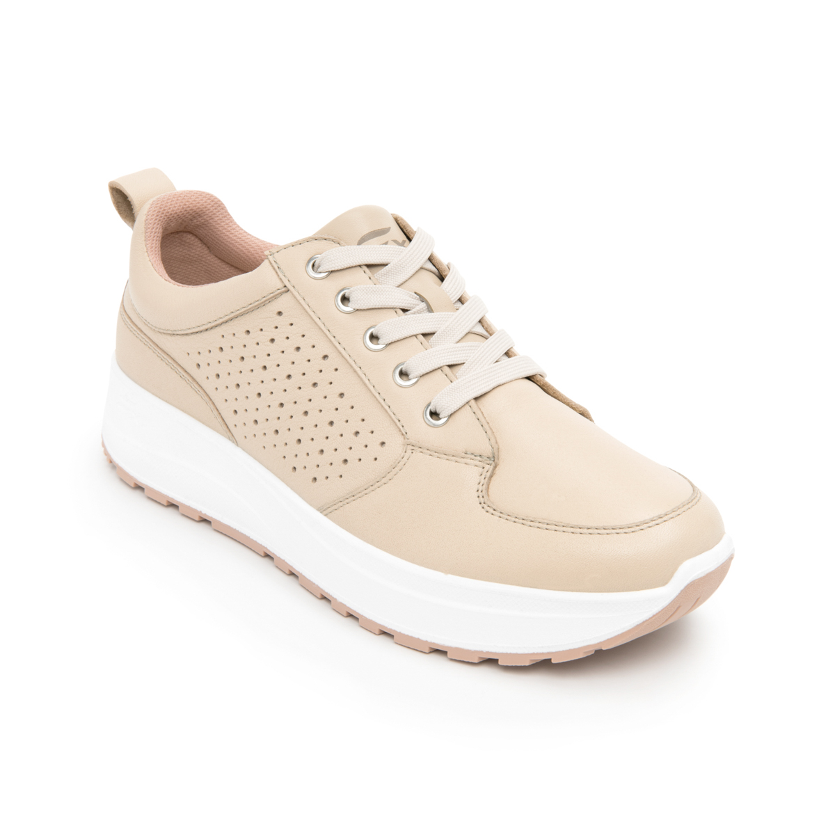 Sneaker Casual Agujetas Flexi para Mujer con Acabado Tamporeado Estilo 117205 Beige
