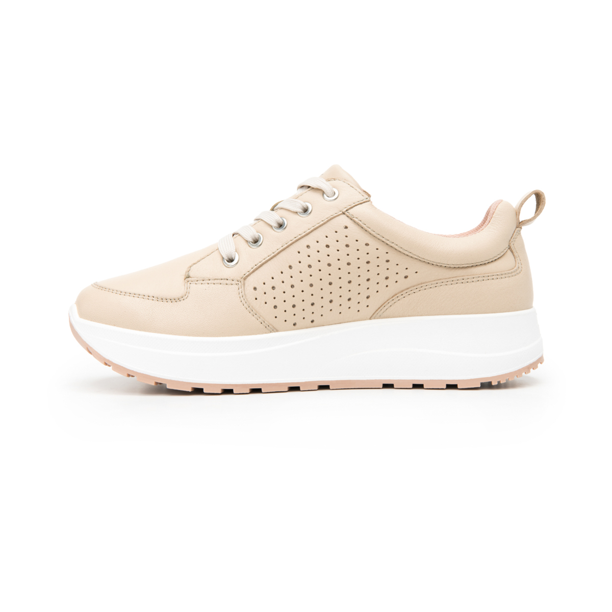 Sneaker Casual Agujetas Flexi para Mujer con Acabado Tamporeado Estilo 117205 Beige