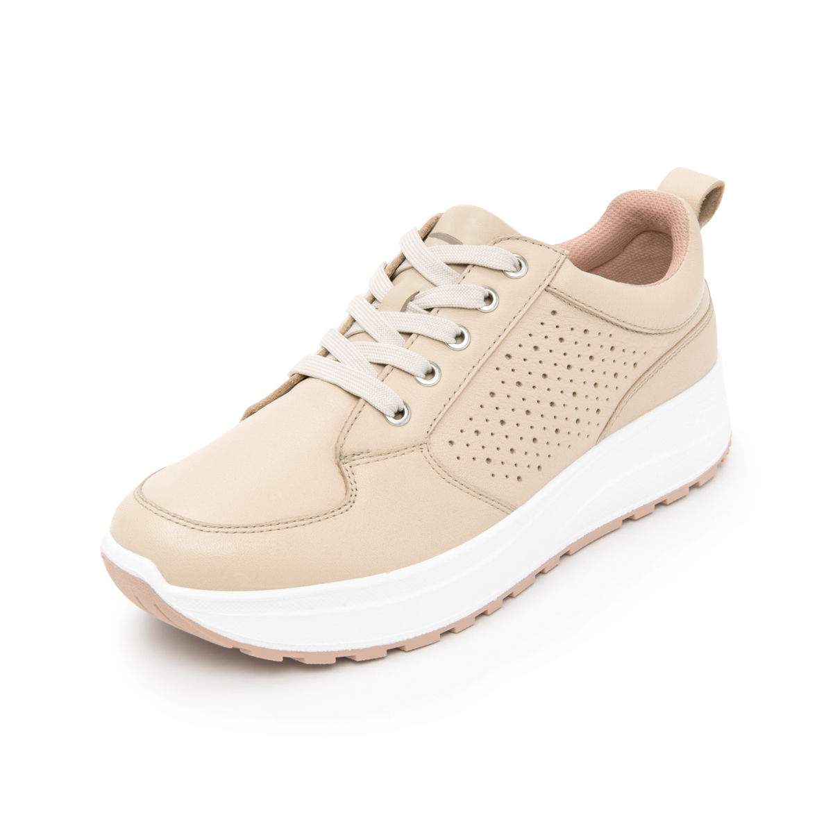 Sneaker Casual Agujetas Flexi para Mujer con Acabado Tamporeado Estilo 117205 Beige