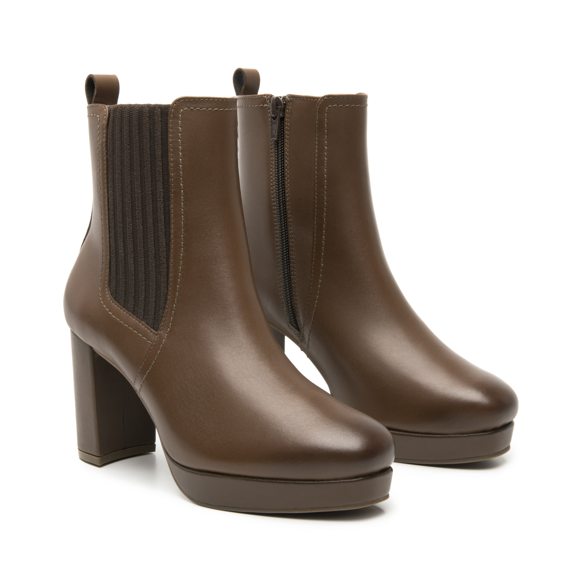Women's Heeled Bootie with Internal Zipper Style 118909 Dark Tan