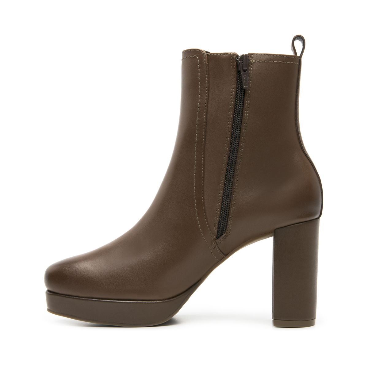 Women's Heeled Bootie with Internal Zipper Style 118909 Dark Tan