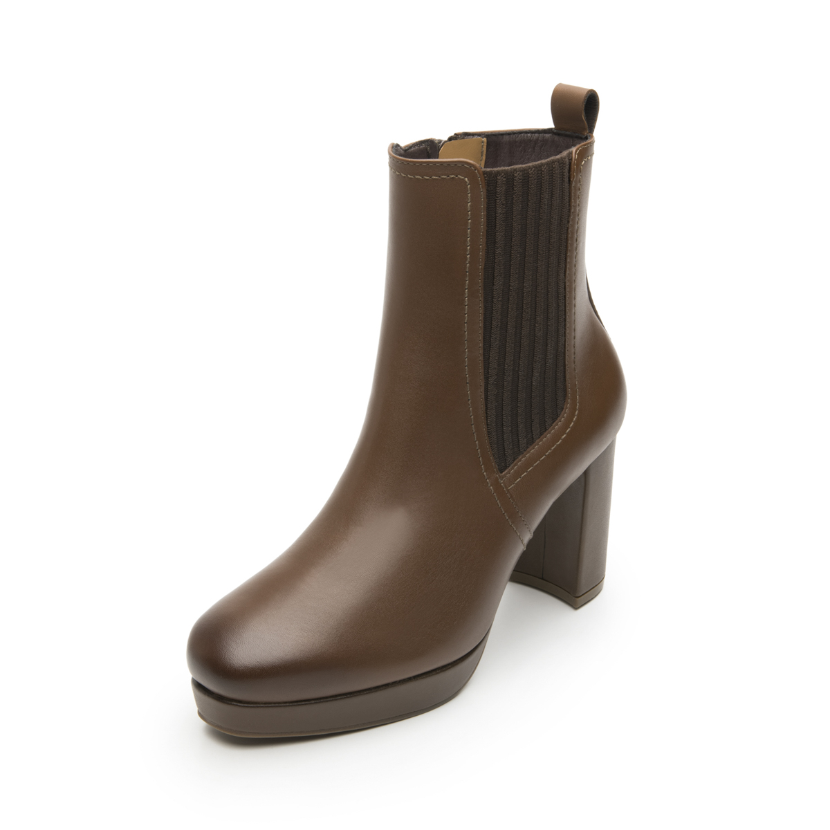 Women's Heeled Bootie with Internal Zipper Style 118909 Dark Tan
