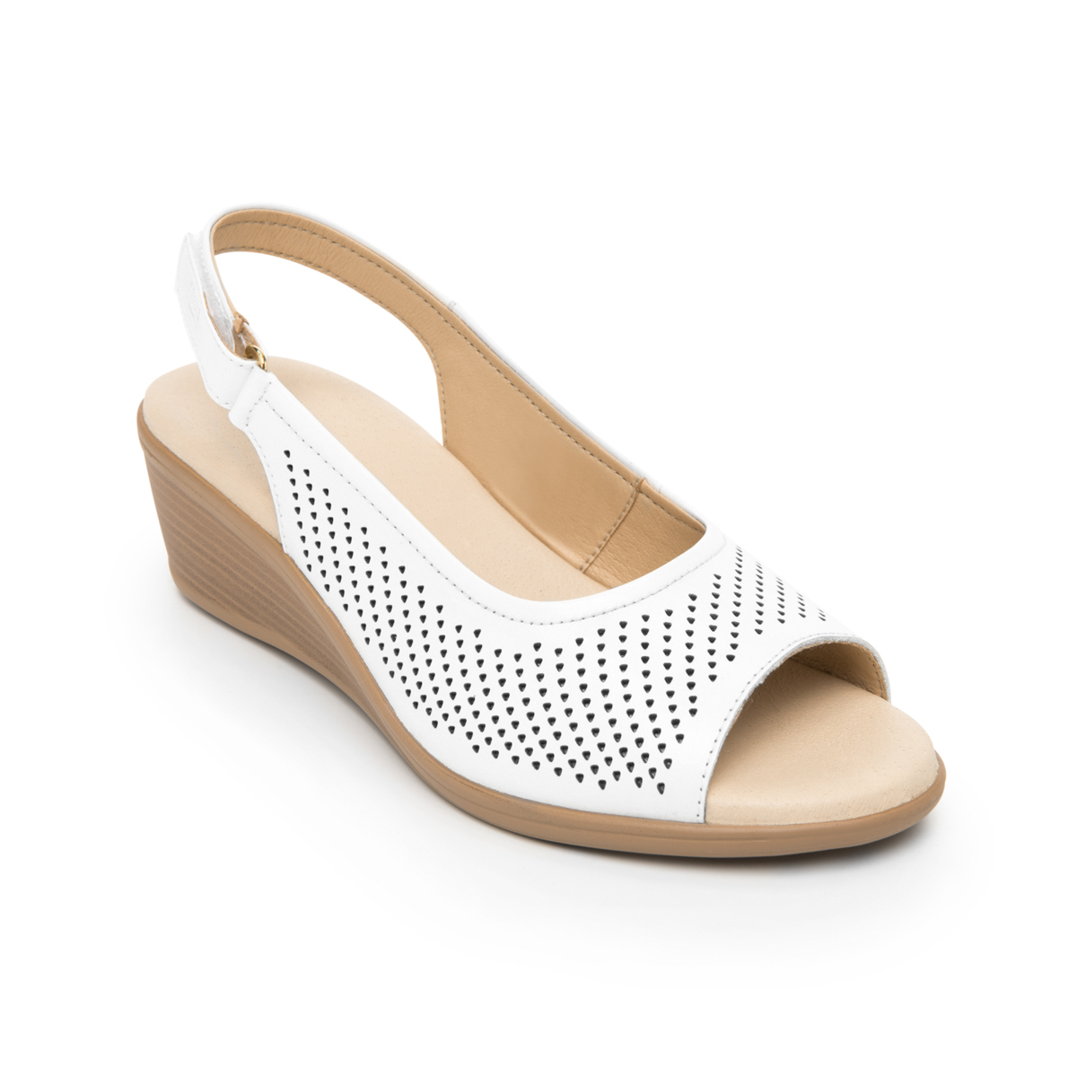Sandalia De Cuña Flexi para Mujer con Acabado Perforado Estilo 123704 Blanco