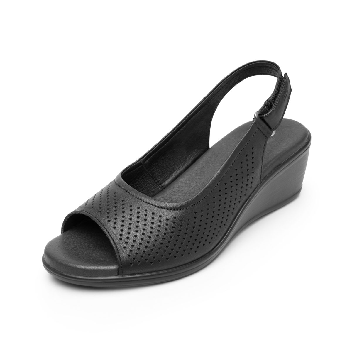 Sandalia De Cuña Flexi para Mujer con Acabado Perforado Estilo 123704 Negro