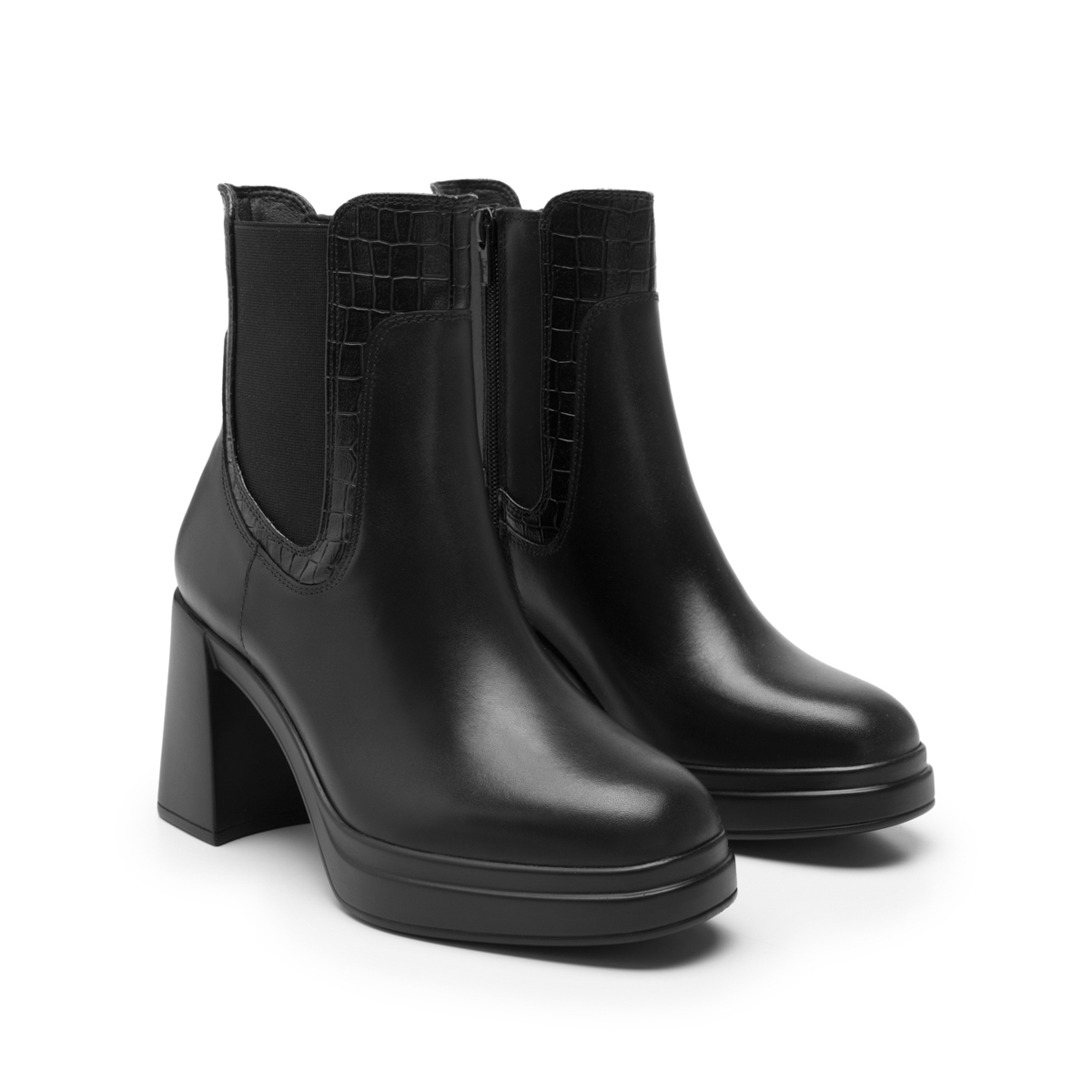 Women's Leather Platform Boot Style 127402 Black