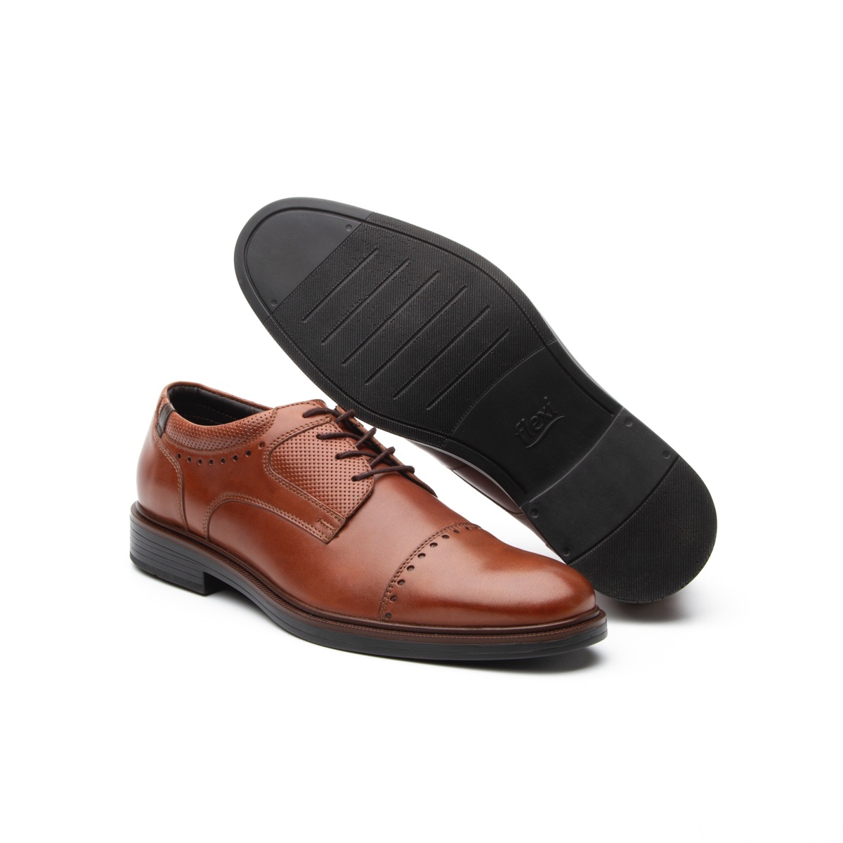 Zapato De Vestir Para Salir Flexi Con Perforado En Puntera Para Hombre - Estilo 400102 Tan