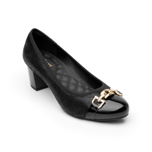 Women's Flexi Heeled Office Shoe with Chain Ornament - Style 47412 Black